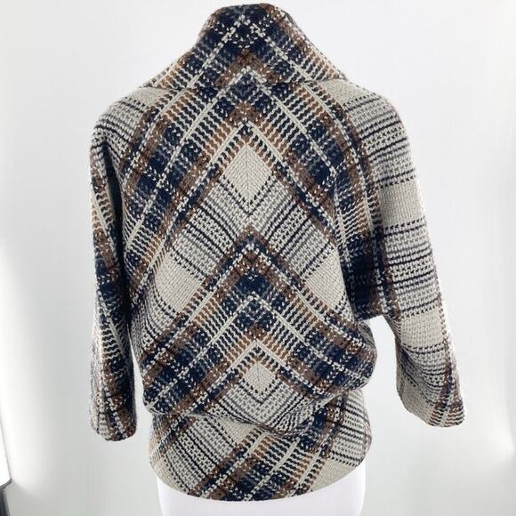 Classiques Entier Womens Gray Black Brown Bias Plaid 3/4 Sleeve Jacket Size S - Picture 2 of 13
